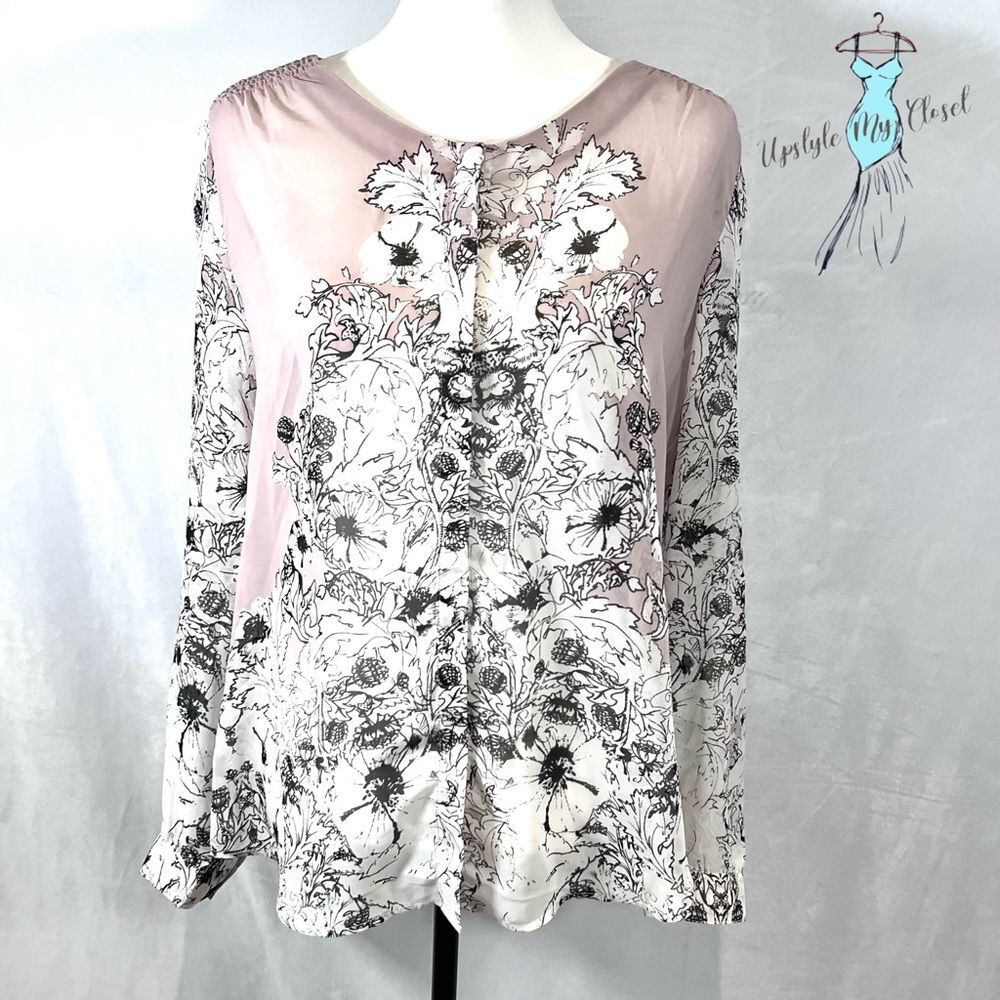 Milano pink blush black and white button down blouse top size large
